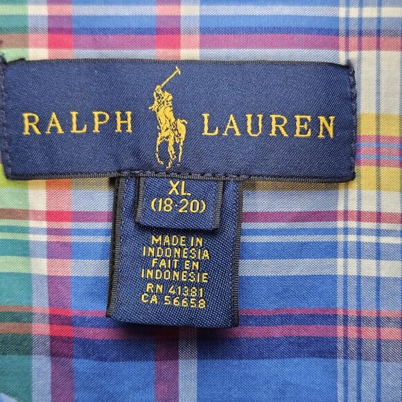 Ralph Lauren Button-Down Oxford Shirt Plaid Long Sleeve Boy Teen Size XL (18-20) - Picture 3 of 10